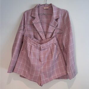 Pink Plaid Blazer and Shorts Set
